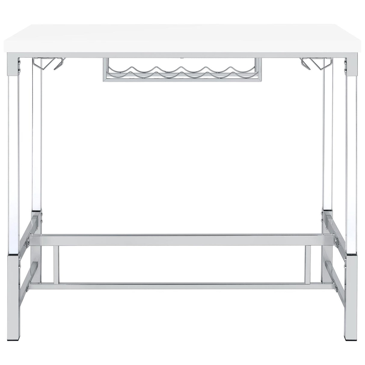 Norcrest Pub Height Bar Table with Acrylic Legs and Wine Storage White High Gloss from Coaster - Luna Furniture