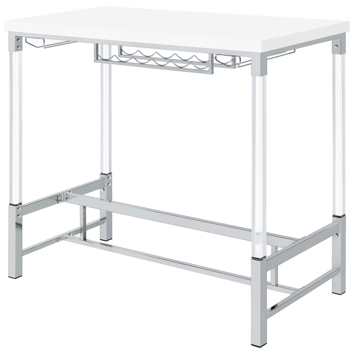 Norcrest Pub Height Bar Table with Acrylic Legs and Wine Storage White High Gloss from Coaster - Luna Furniture