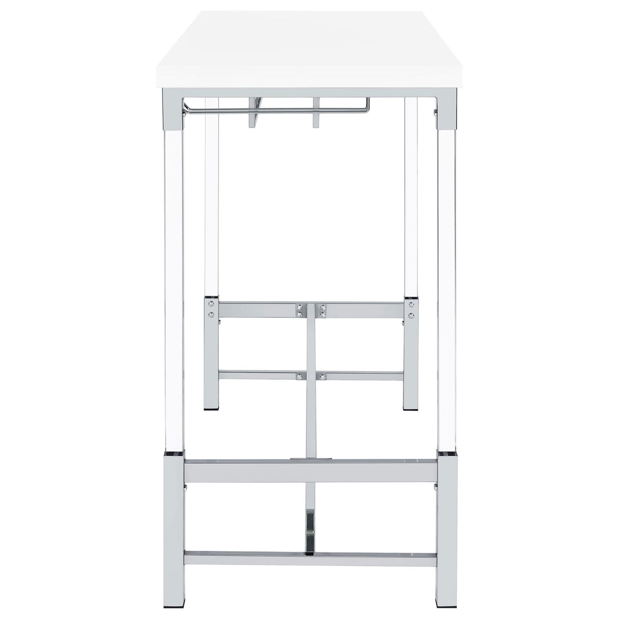 Norcrest Pub Height Bar Table with Acrylic Legs and Wine Storage White High Gloss from Coaster - Luna Furniture