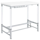 Norcrest Pub Height Bar Table with Acrylic Legs and Wine Storage White High Gloss from Coaster - Luna Furniture