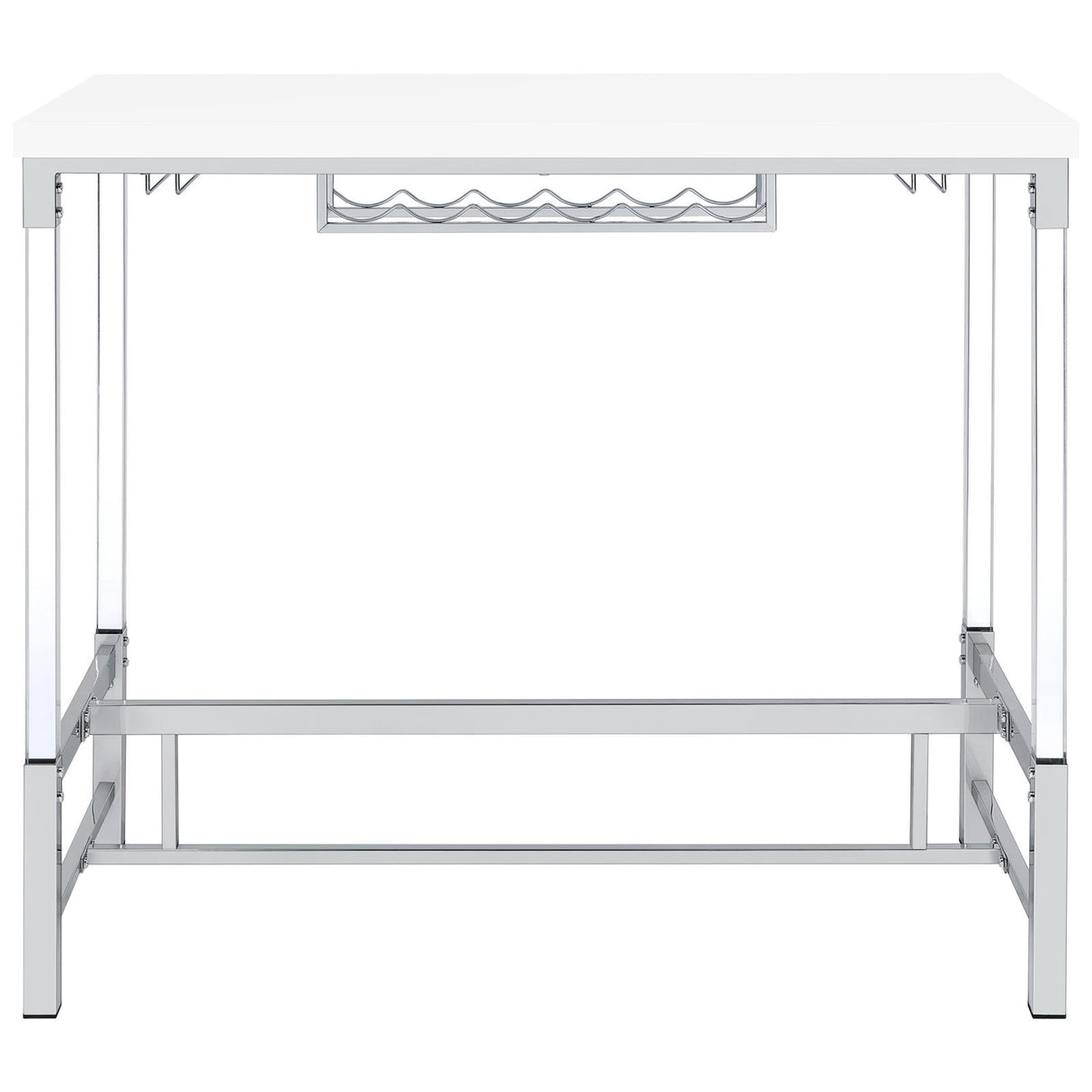 Norcrest Pub Height Bar Table with Acrylic Legs and Wine Storage White High Gloss from Coaster - Luna Furniture