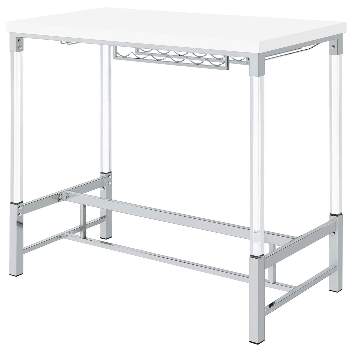 Norcrest Pub Height Bar Table with Acrylic Legs and Wine Storage White High Gloss from Coaster - Luna Furniture