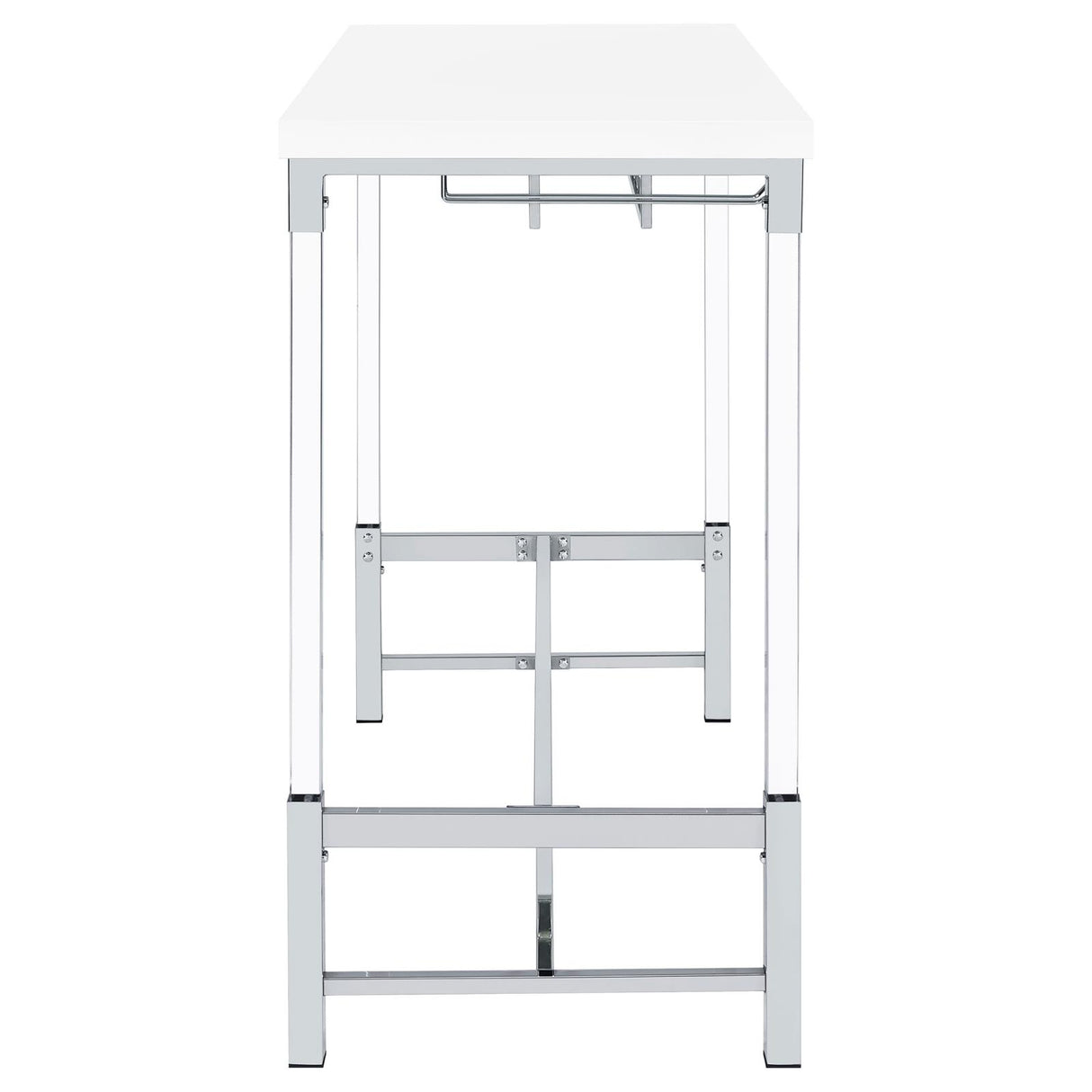 Norcrest Pub Height Bar Table with Acrylic Legs and Wine Storage White High Gloss from Coaster - Luna Furniture