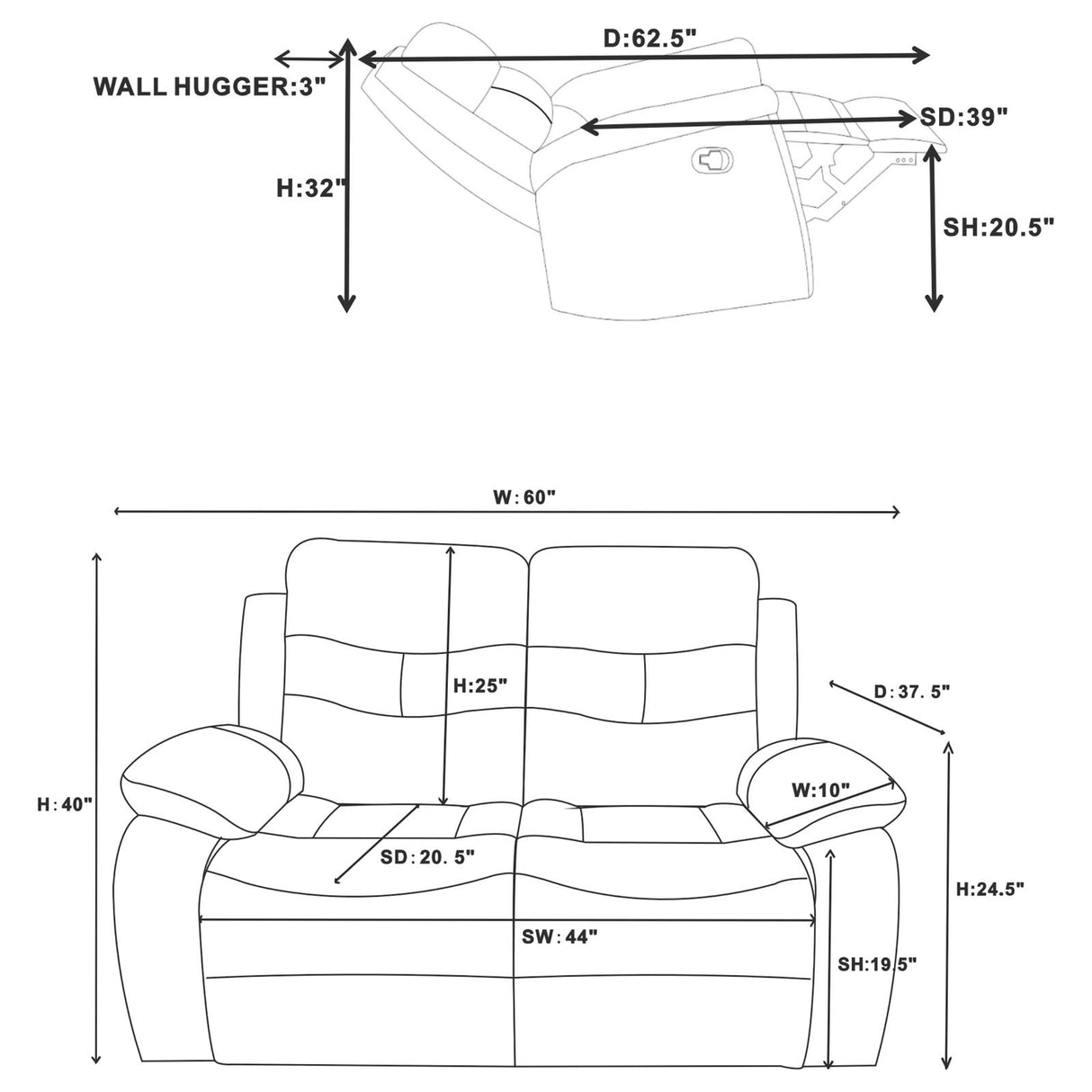 Nova 2-piece Upholstered Motion Reclining Sofa Set Dark Grey - 602531-S2 - Luna Furniture