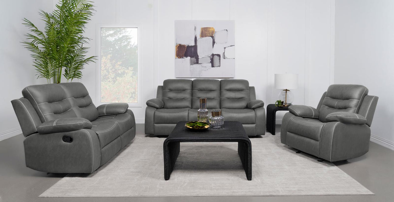 Nova 3-piece Upholstered Motion Reclining Sofa Set Dark Grey from Coaster - Luna Furniture