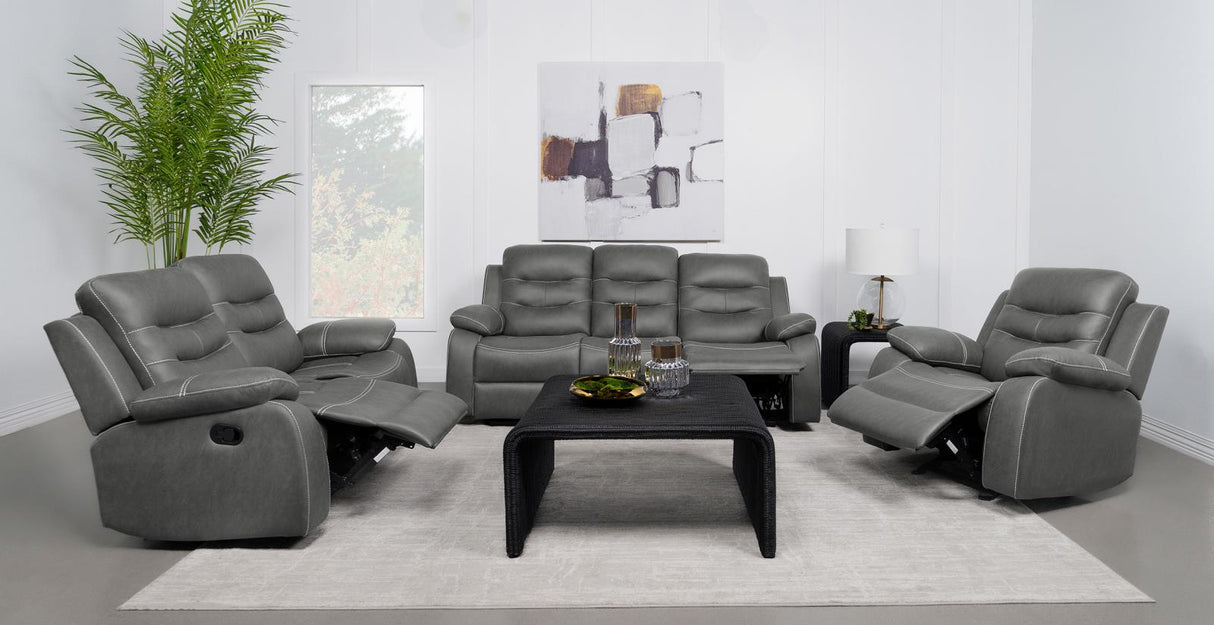 Nova 3-piece Upholstered Motion Reclining Sofa Set Dark Grey - 602531-S3 - Luna Furniture