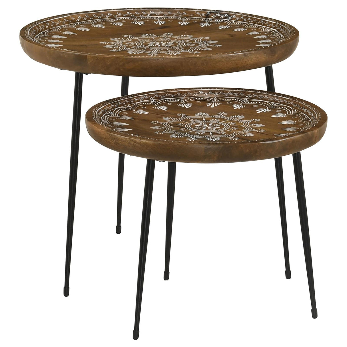 Nuala 2-Piece Round Nesting Table with Tripod Tapered Legs Honey/Black from Coaster - Luna Furniture