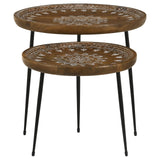 Nuala 2-Piece Round Nesting Table with Tripod Tapered Legs Honey/Black from Coaster - Luna Furniture