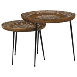 Nuala 2-Piece Round Nesting Table with Tripod Tapered Legs Honey/Black from Coaster - Luna Furniture