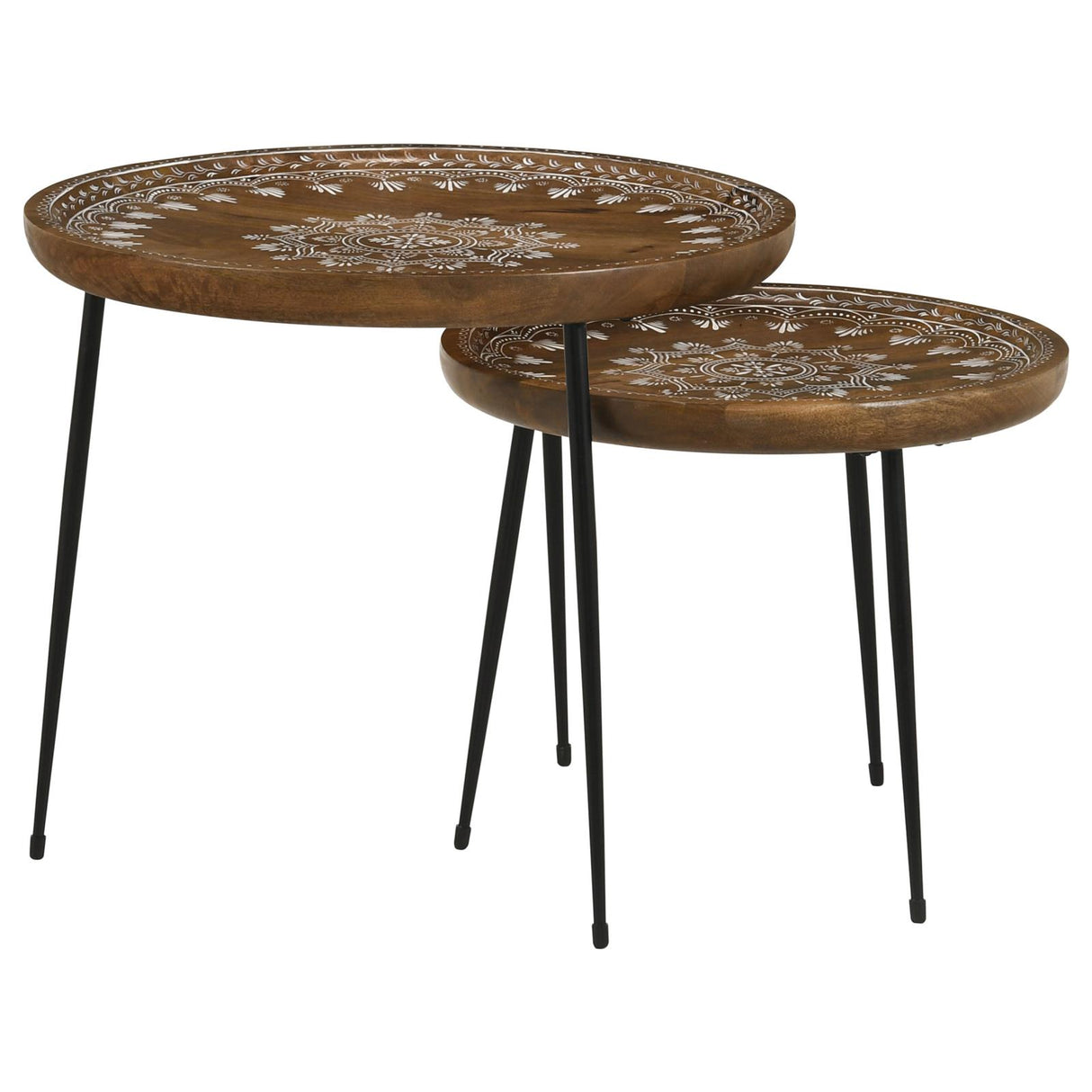 Nuala 2-Piece Round Nesting Table with Tripod Tapered Legs Honey/Black from Coaster - Luna Furniture