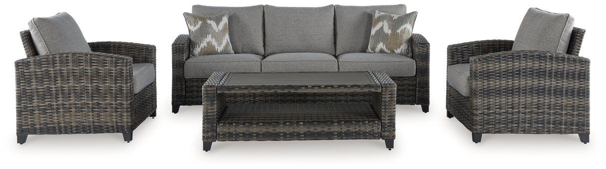 Oasis Court Gray Outdoor Sofa/Chairs/Table Set from Ashley - Luna Furniture