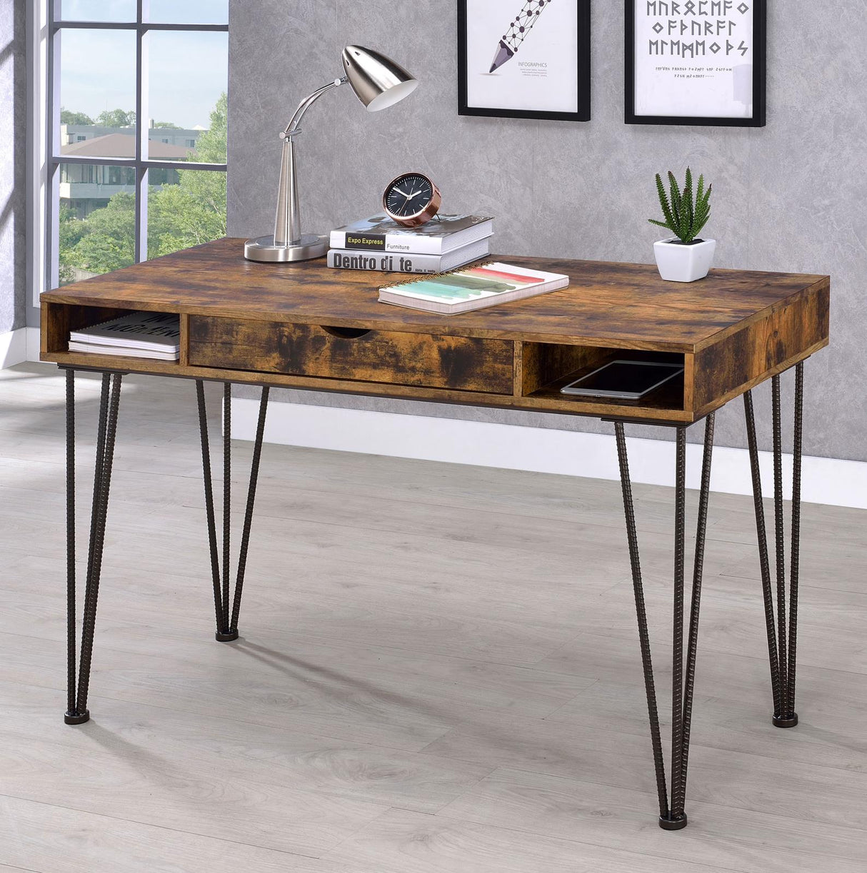 Olvera Antique Nutmeg/Dark Bronze 1-Drawer Writing Desk from Coaster - Luna Furniture