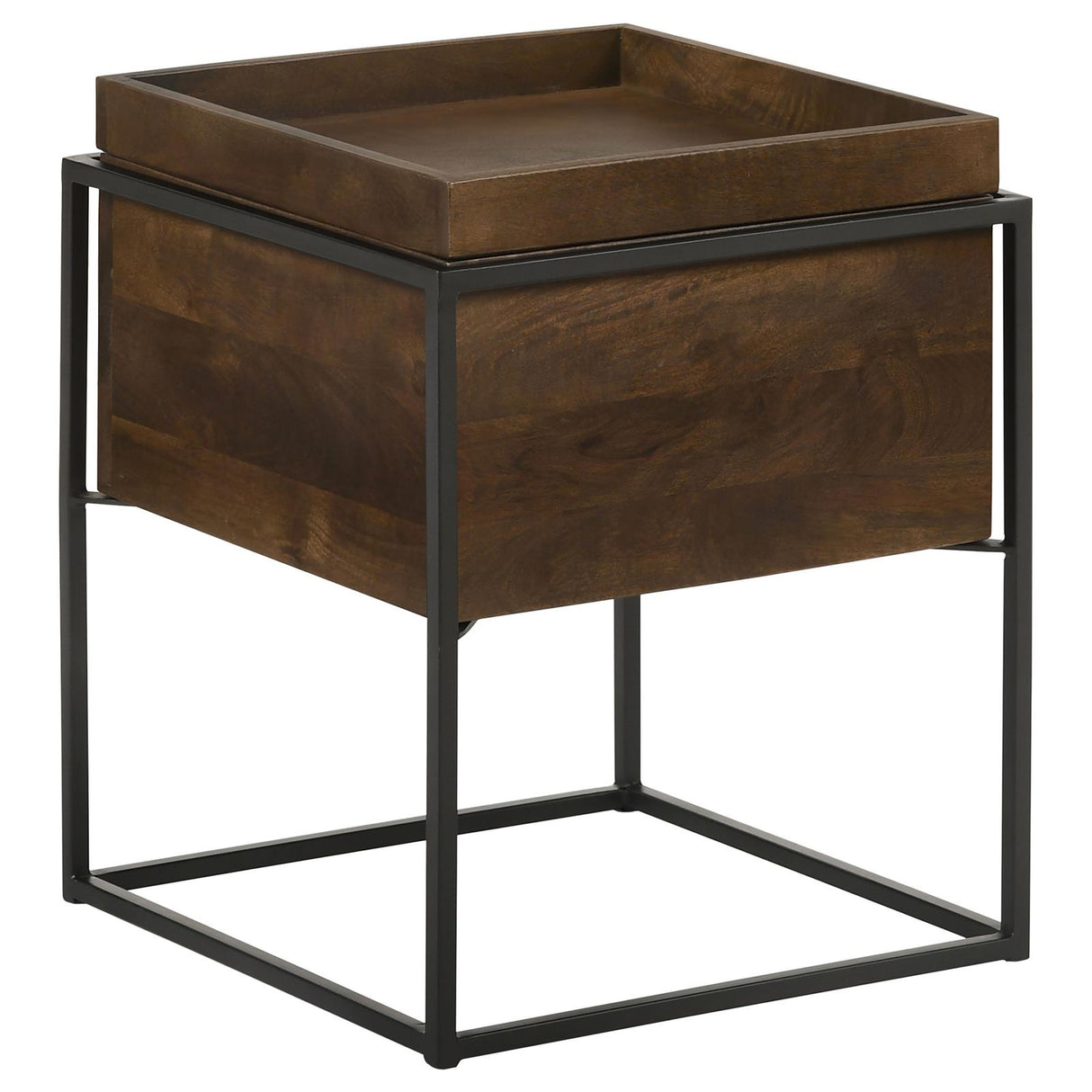 Ondrej Square Accent Table with Removable Top Tray Dark Brown and Gunmetal - 936007 - Luna Furniture