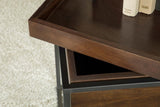 Ondrej Square Accent Table with Removable Top Tray Dark Brown and Gunmetal - 936007 - Luna Furniture