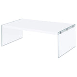 Opal Rectangular Coffee Table With Clear Glass Legs White High Gloss from Coaster - Luna Furniture