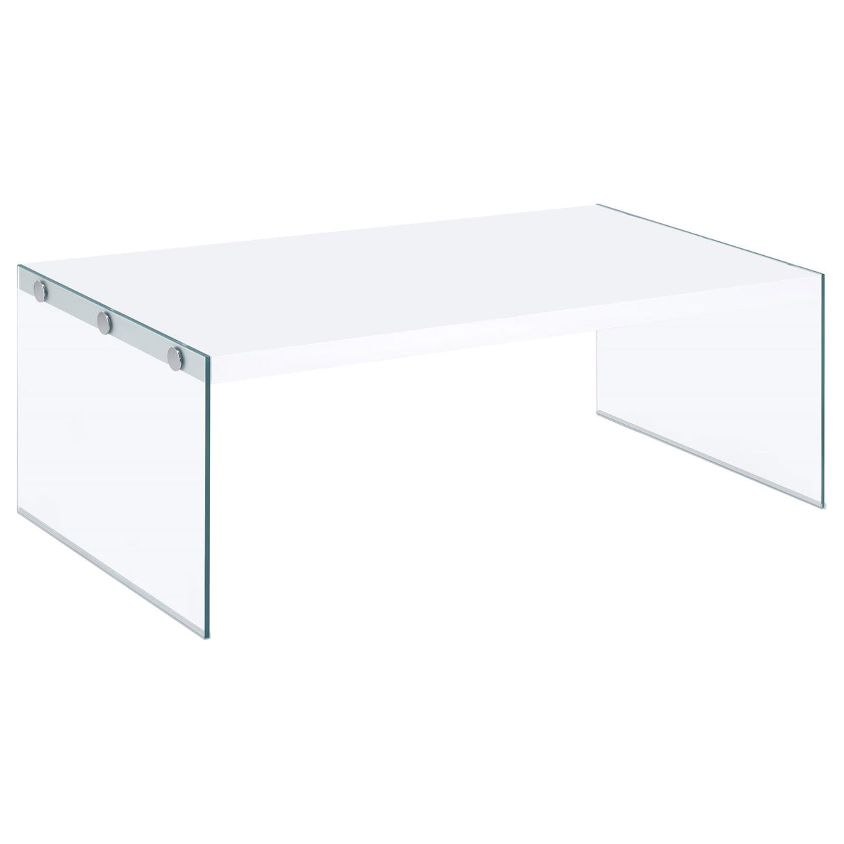 Opal Rectangular Coffee Table With Clear Glass Legs White High Gloss from Coaster - Luna Furniture