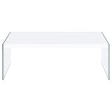 Opal Rectangular Coffee Table With Clear Glass Legs White High Gloss from Coaster - Luna Furniture