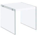 Opal Square End Table With Clear Glass Legs White High Gloss from Coaster - Luna Furniture