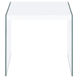 Opal Square End Table With Clear Glass Legs White High Gloss from Coaster - Luna Furniture