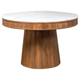 Ortega Round Marble Top Solid Base Dining Table White and Natural from Coaster - Luna Furniture