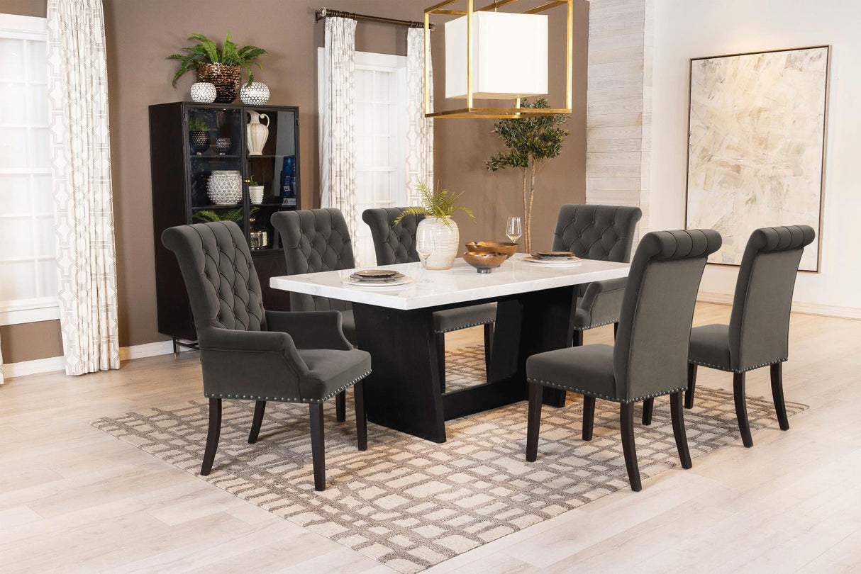 Osborne Brown/White 7-Piece Rectangular Marble Top Dining Set from Coaster - Luna Furniture