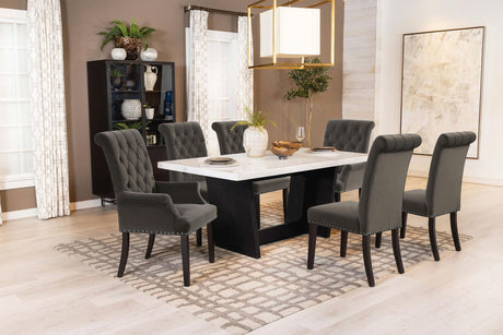 Osborne 7-piece Rectangular Marble Top Dining Set Brown and White - 115511-S7BV - Luna Furniture