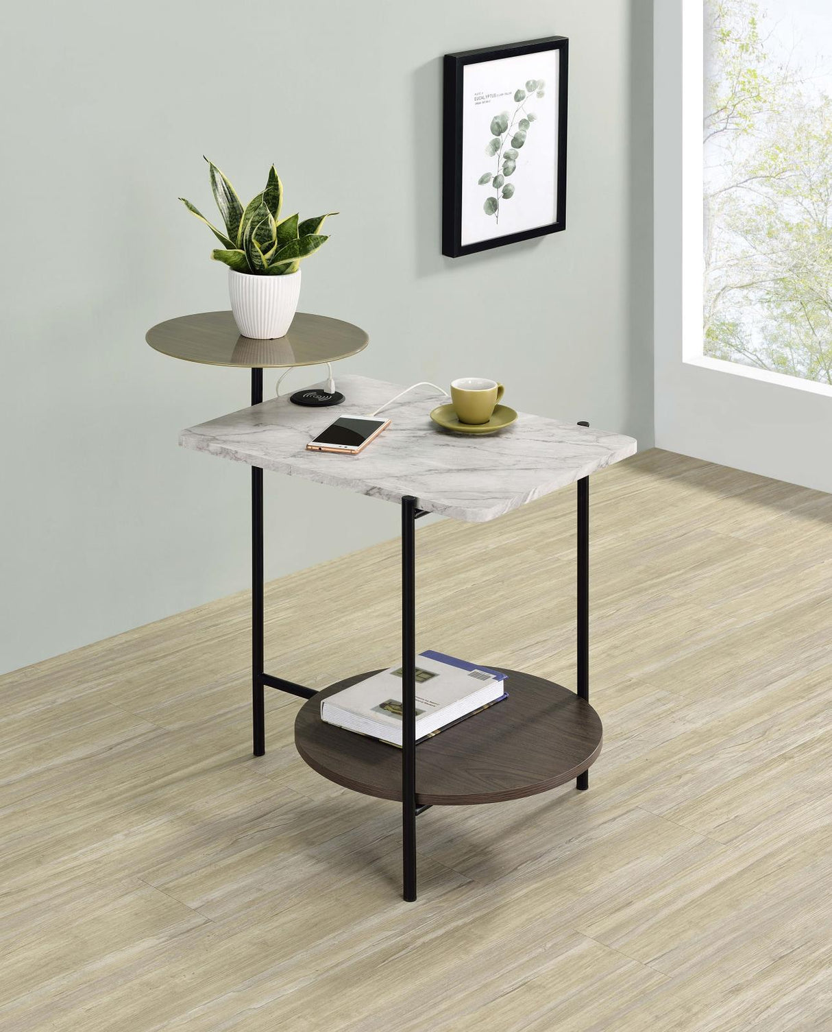 Ottilie 3-tier Side Table With Wireless Charger White and Black from Coaster - Luna Furniture