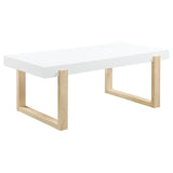 Pala White High Gloss/Natural Rectangular Coffee Table with Sled Base from Coaster - Luna Furniture