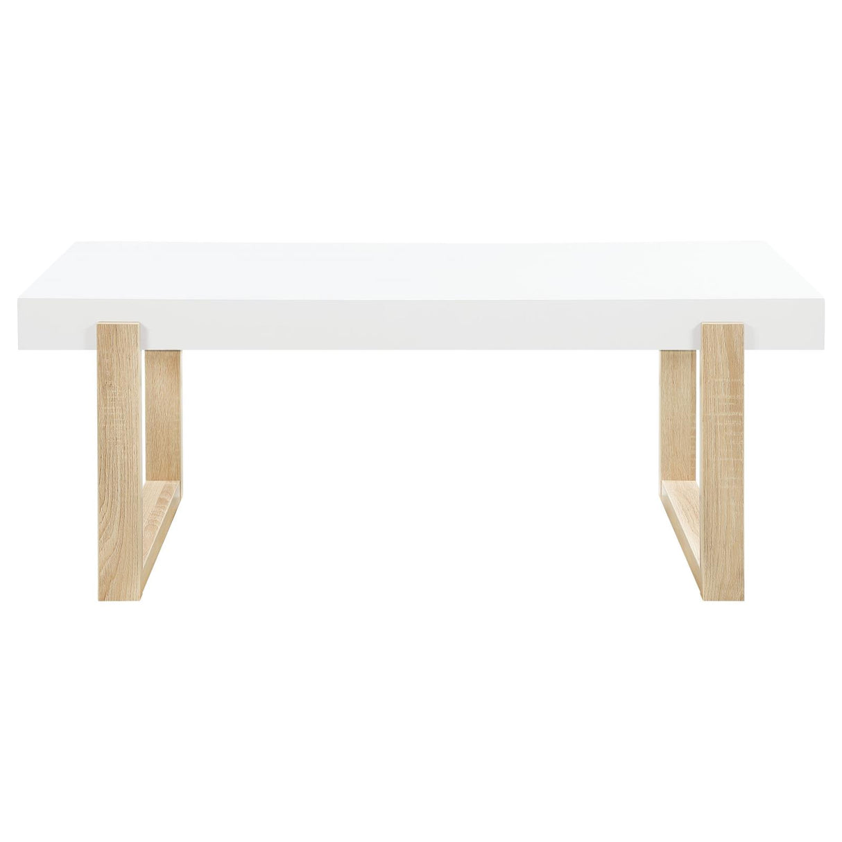 Pala White High Gloss/Natural Rectangular Coffee Table with Sled Base from Coaster - Luna Furniture