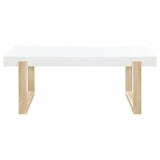 Pala White High Gloss/Natural Rectangular Coffee Table with Sled Base from Coaster - Luna Furniture