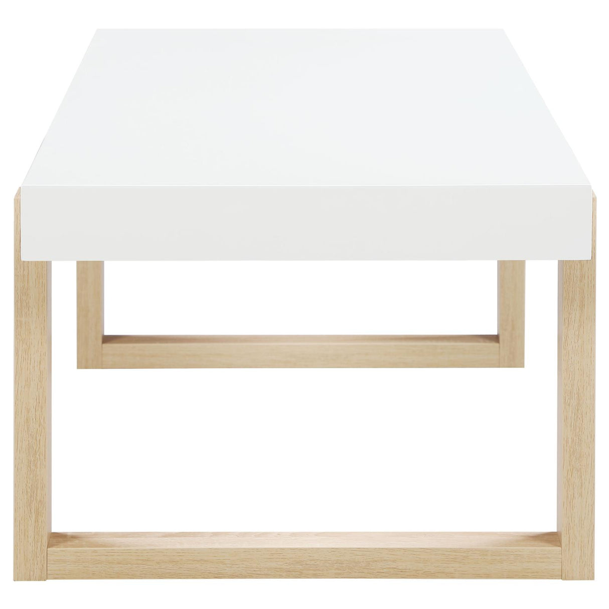 Pala White High Gloss/Natural Rectangular Coffee Table with Sled Base from Coaster - Luna Furniture