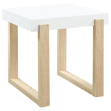 Pala Rectangular End Table with Sled Base White High Gloss/Natural from Coaster - Luna Furniture