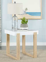 Pala Rectangular End Table with Sled Base White High Gloss/Natural from Coaster - Luna Furniture