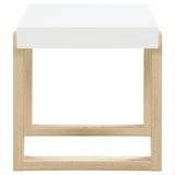 Pala Rectangular End Table with Sled Base White High Gloss/Natural from Coaster - Luna Furniture