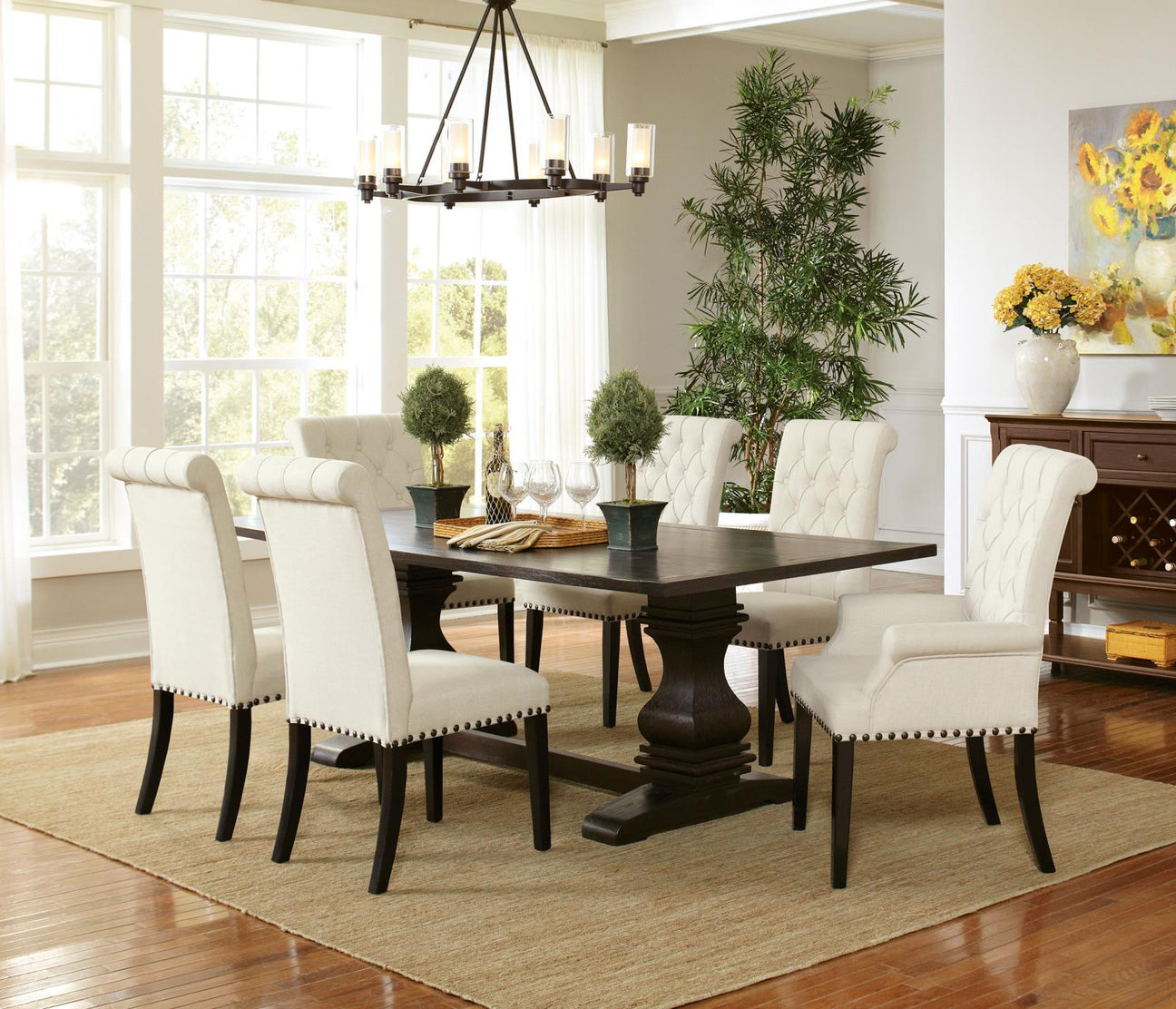 Parkins Espresso/White 7-Piece Traditional Rustic Dining Set from Coaster - Luna Furniture