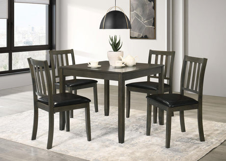 Parkwood 5-piece Dining Set with Square Table and Slat Back Side Chairs Charcoal Grey and Black  - 150410 - Luna Furniture