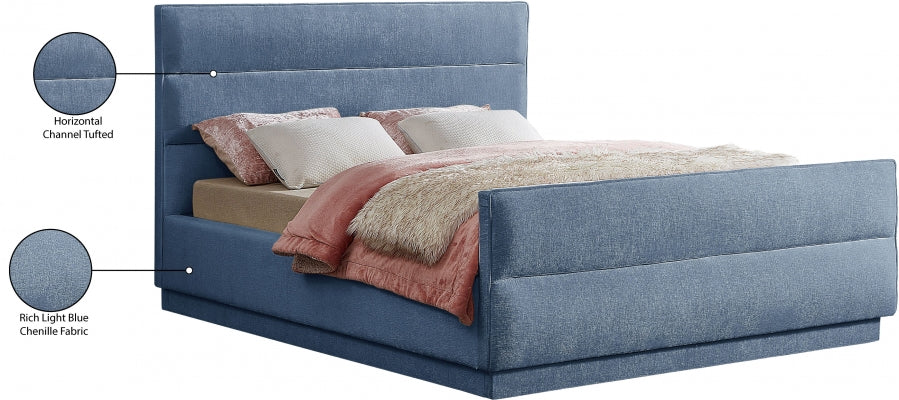 Paxton Chenille Fabric Full Bed (3 Boxes) Light Blue from Meridian - Luna Furniture