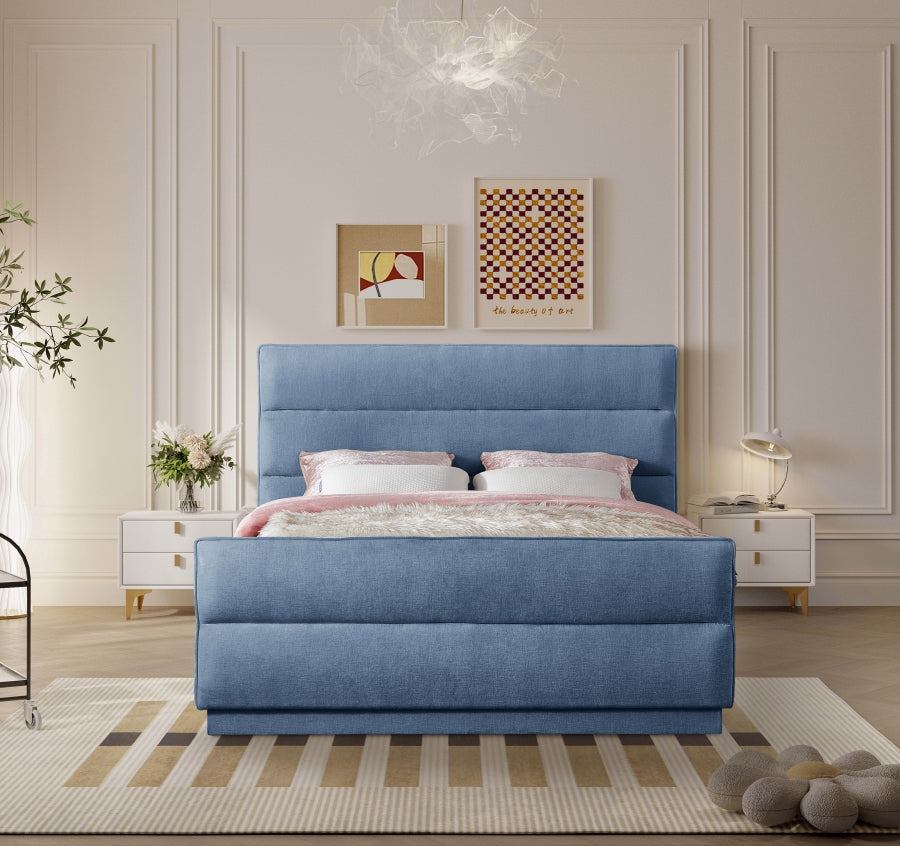 Paxton Chenille Fabric Queen Bed (3 Boxes) Light Blue from Meridian - Luna Furniture