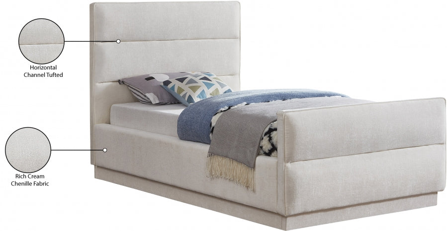 Paxton Chenille Fabric Twin Bed (3 Boxes) Cream from Meridian - Luna Furniture