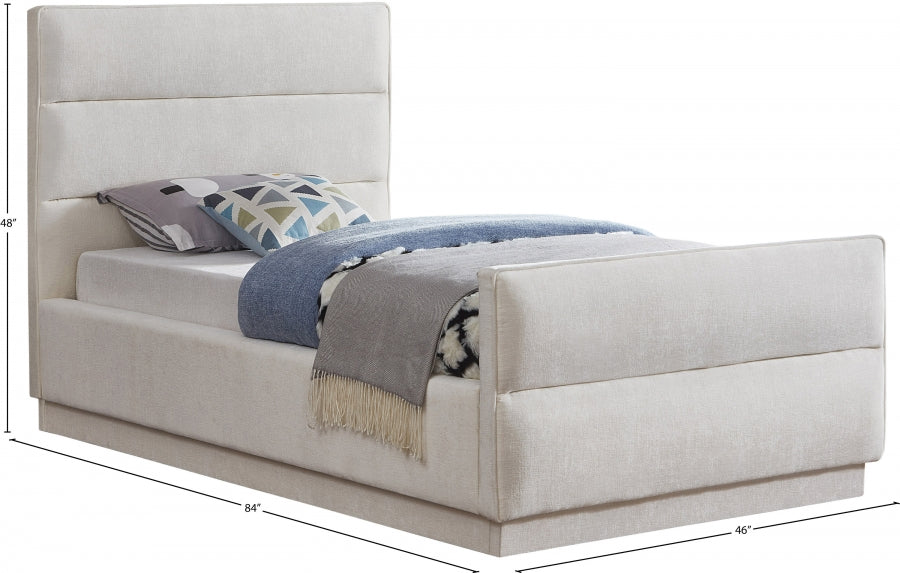 Paxton Chenille Fabric Twin Bed (3 Boxes) Cream from Meridian - Luna Furniture