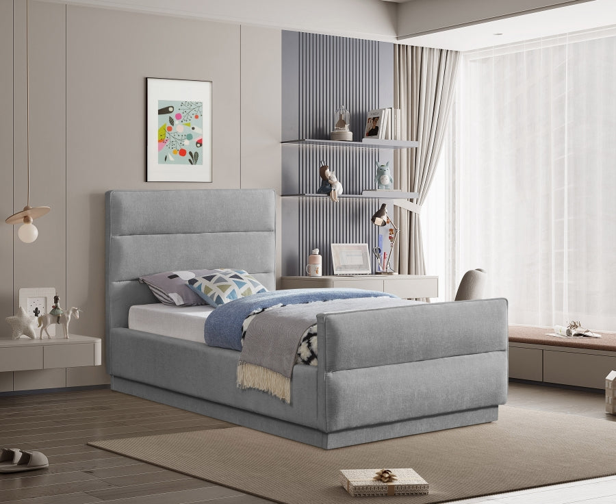 Paxton Chenille Fabric Twin Bed (3 Boxes) Grey from Meridian - Luna Furniture