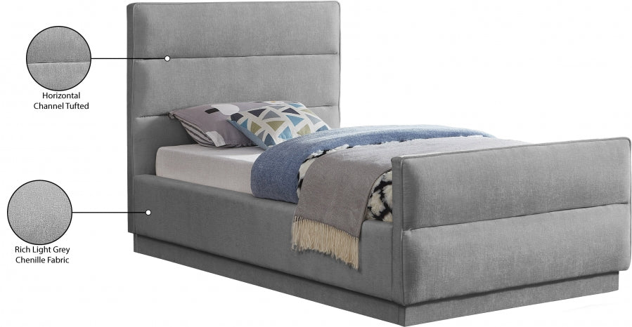 Paxton Chenille Fabric Twin Bed (3 Boxes) Grey from Meridian - Luna Furniture