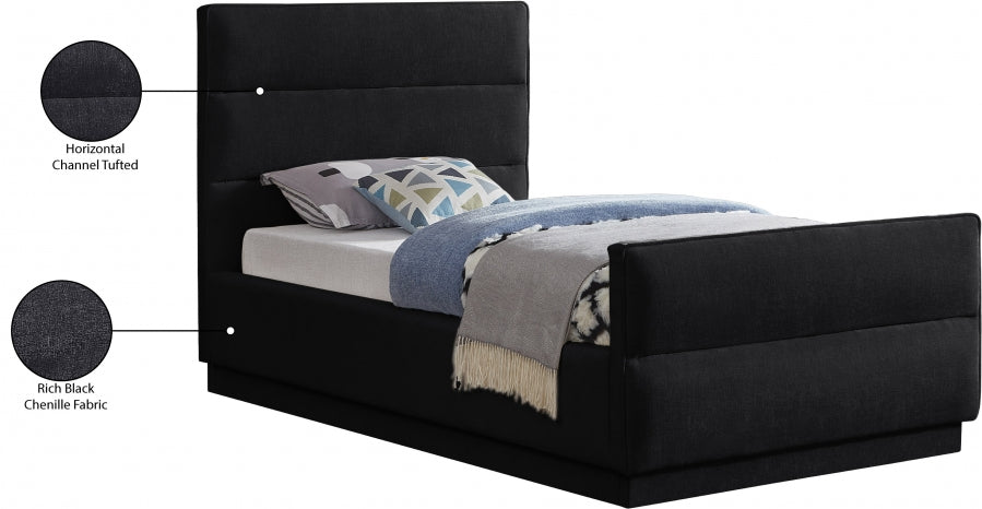 Paxton Chenille Fabric Twin Twin Bed (3 Boxes) Black from Meridian - Luna Furniture