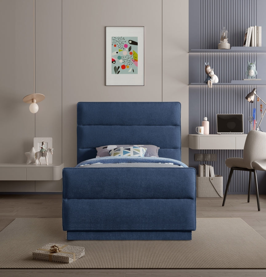 Paxton Chenille Fabric Twin Twin Bed (3 Boxes) Blue from Meridian - Luna Furniture