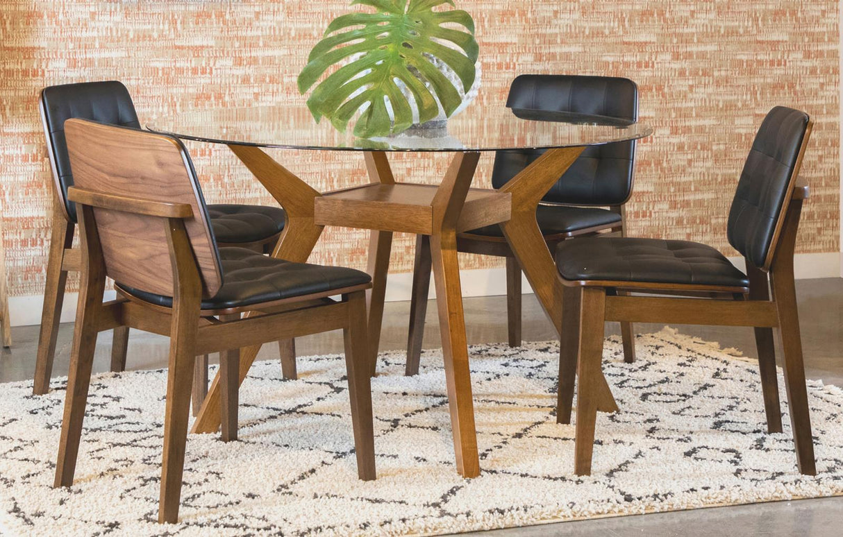 Paxton Nutmeg 5-Piece Round Glass Top Dining Set from Coaster - Luna Furniture