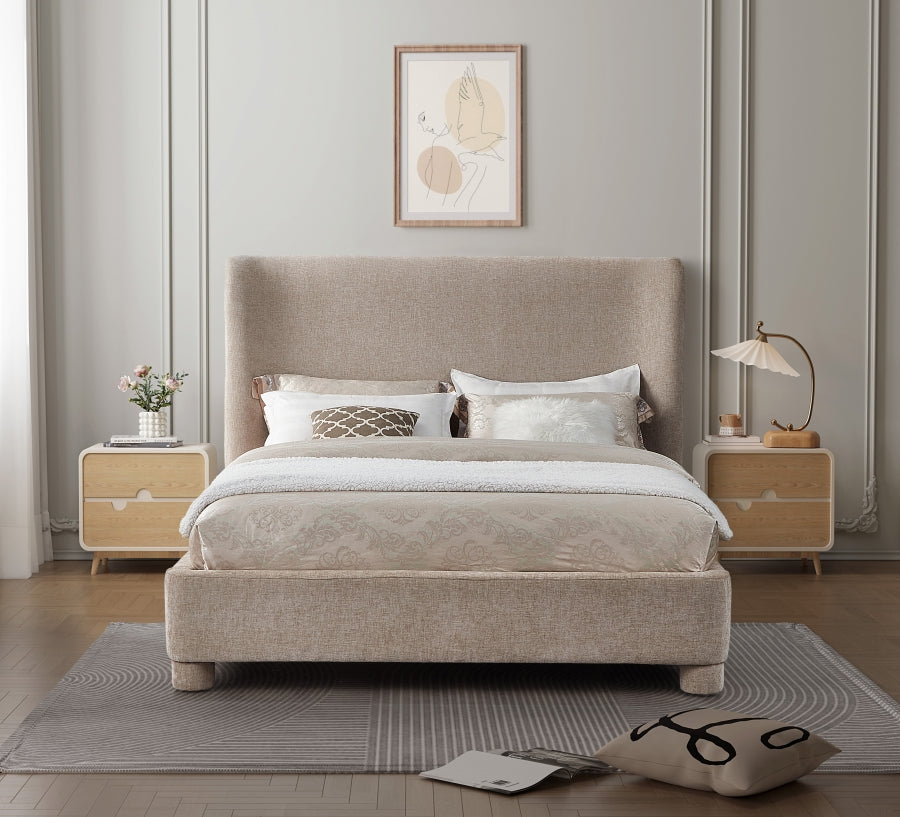 Penny Chenille Fabric Queen Bed Beige from Meridian - Luna Furniture