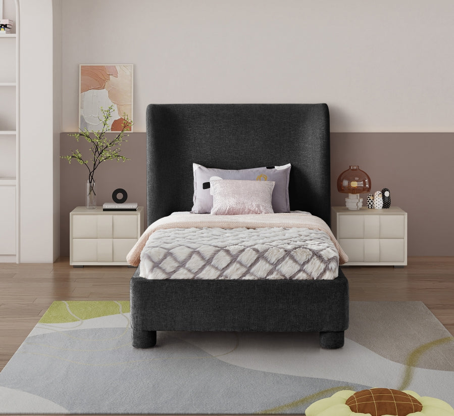 Penny Chenille Fabric Twin Twin Bed Black from Meridian - Luna Furniture