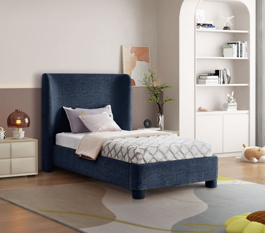 Penny Chenille Fabric Twin Twin Bed Blue from Meridian - Luna Furniture