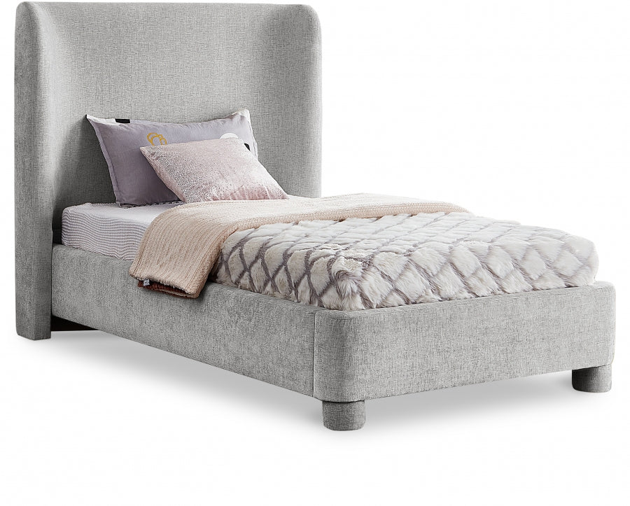 Penny Chenille Fabric Twin Twin Bed Grey from Meridian - Luna Furniture