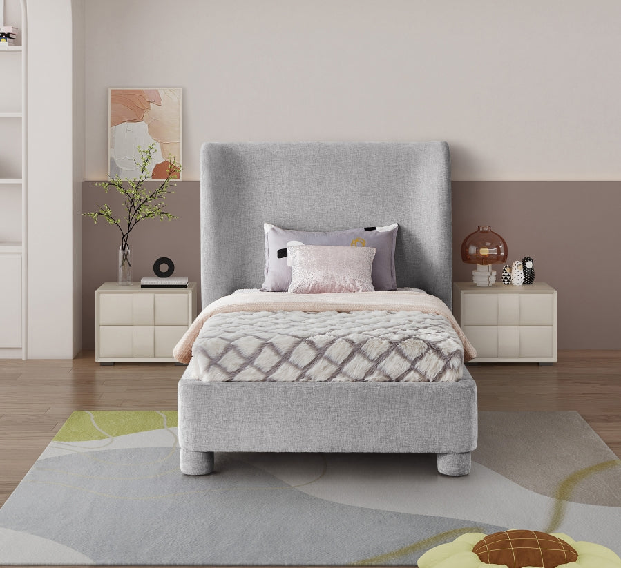 Penny Chenille Fabric Twin Twin Bed Grey from Meridian - Luna Furniture